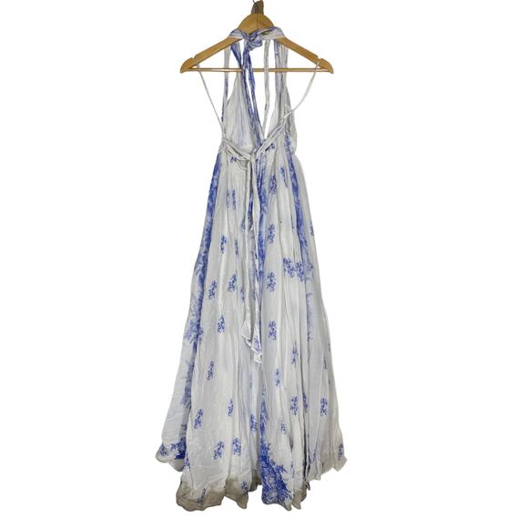 LoveShackFancy Lilah Dress Floral Halter Tie Maxi Victorian Blue White XS / S - Picture 7 of 12